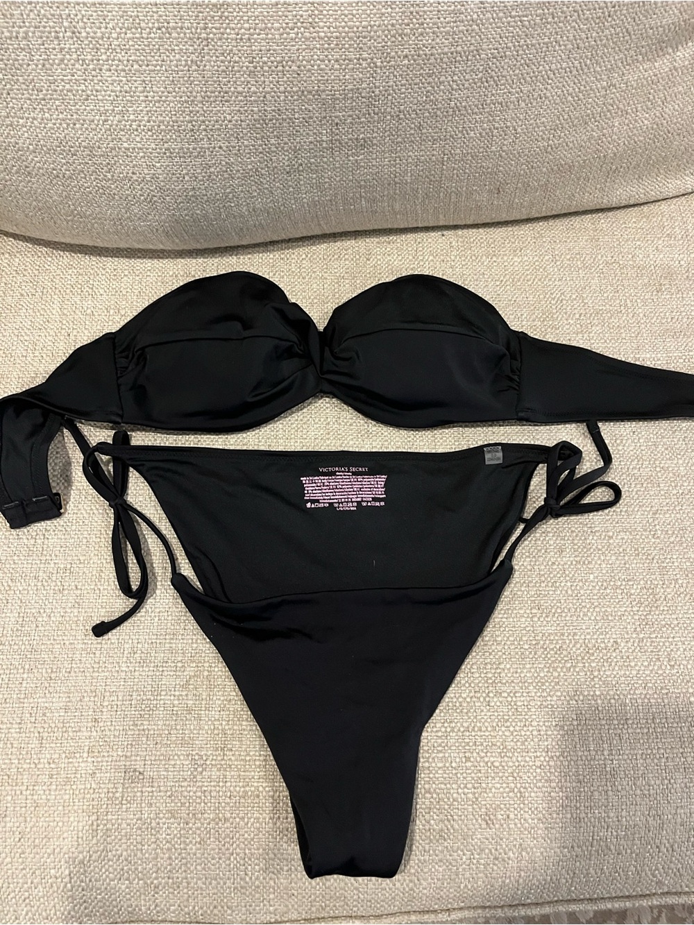 Victoria's Secret Black Strapless Bandeau Tie-Side Bikini Set